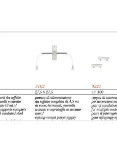 Fuente de alimentación de techo Fontana Arte 3182 para cables paralelos